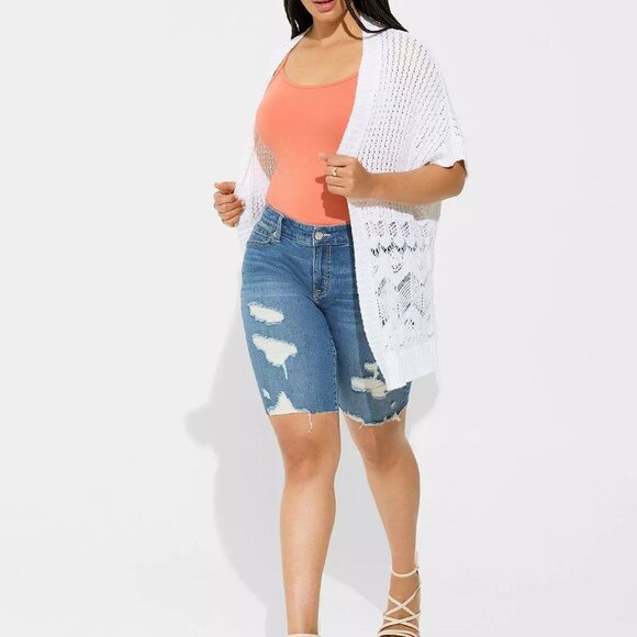 NWT Torrid White Open Stitch Cardigan Poncho Sweater - Size 3/4 = 22-26 - Picture 3 of 16